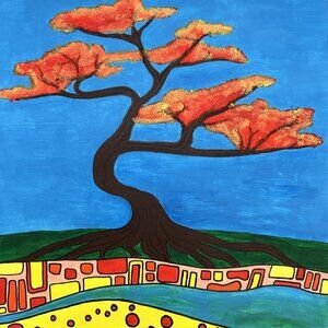 Giclee Art Print of Original Autumn Bonsai Acrylic Painting